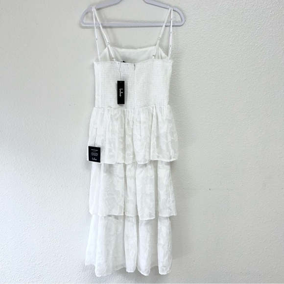 Lulus Grace and Beauty White Burnout Floral Print Tiered Dress Size Medium NWT - Picture 10 of 15